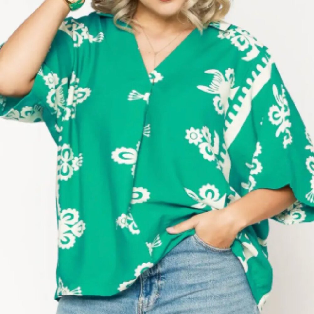 127.Oversized Border Print Top